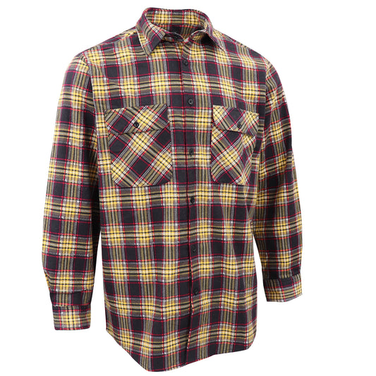 Men's 100% Cotton Flannelette Shirt Long Sleeve Plaid Check Flannel w Pockets, Golden Horizon Plaid, M V474-666552