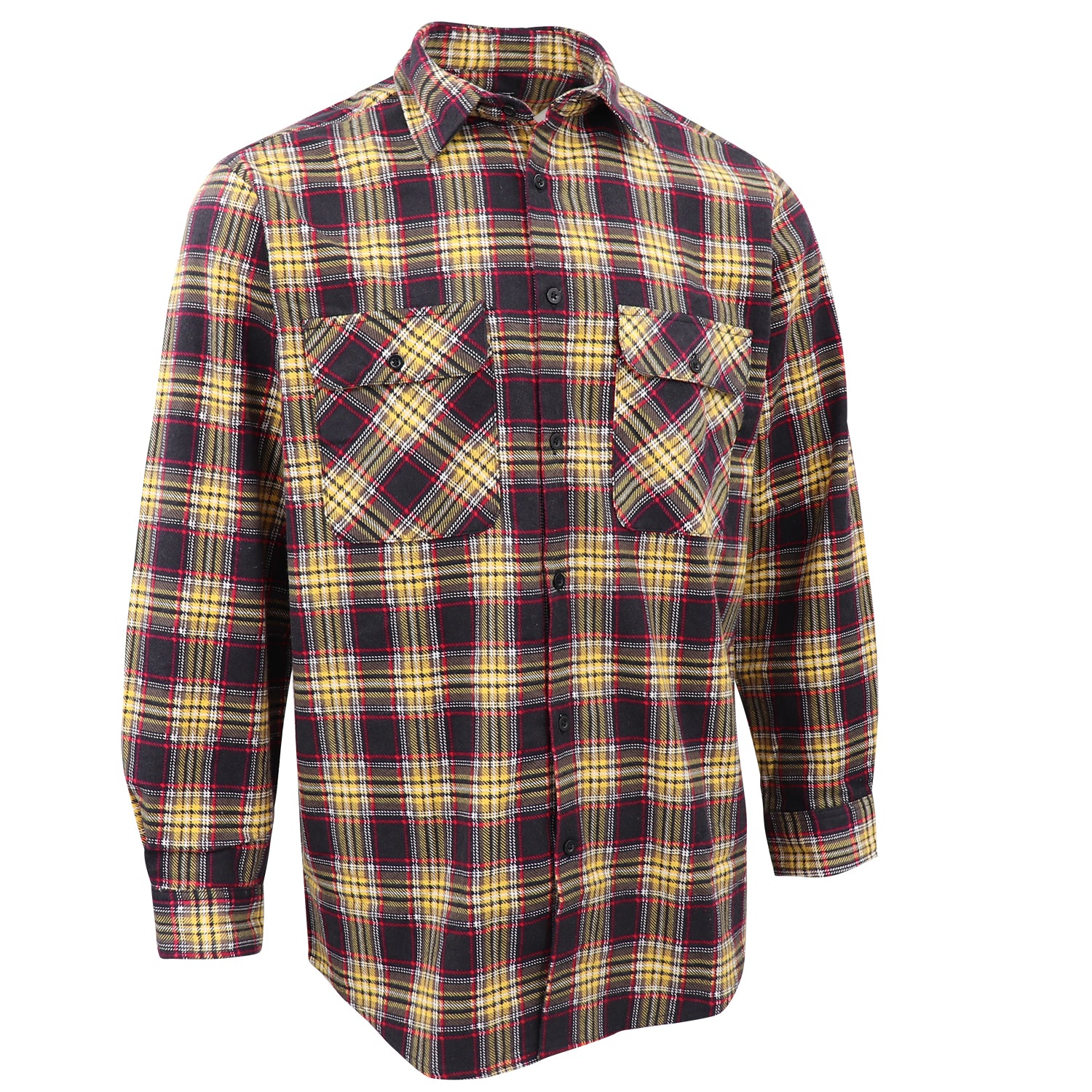 Men's 100% Cotton Flannelette Shirt Long Sleeve Plaid Check Flannel w Pockets, Golden Horizon Plaid, 2XL
