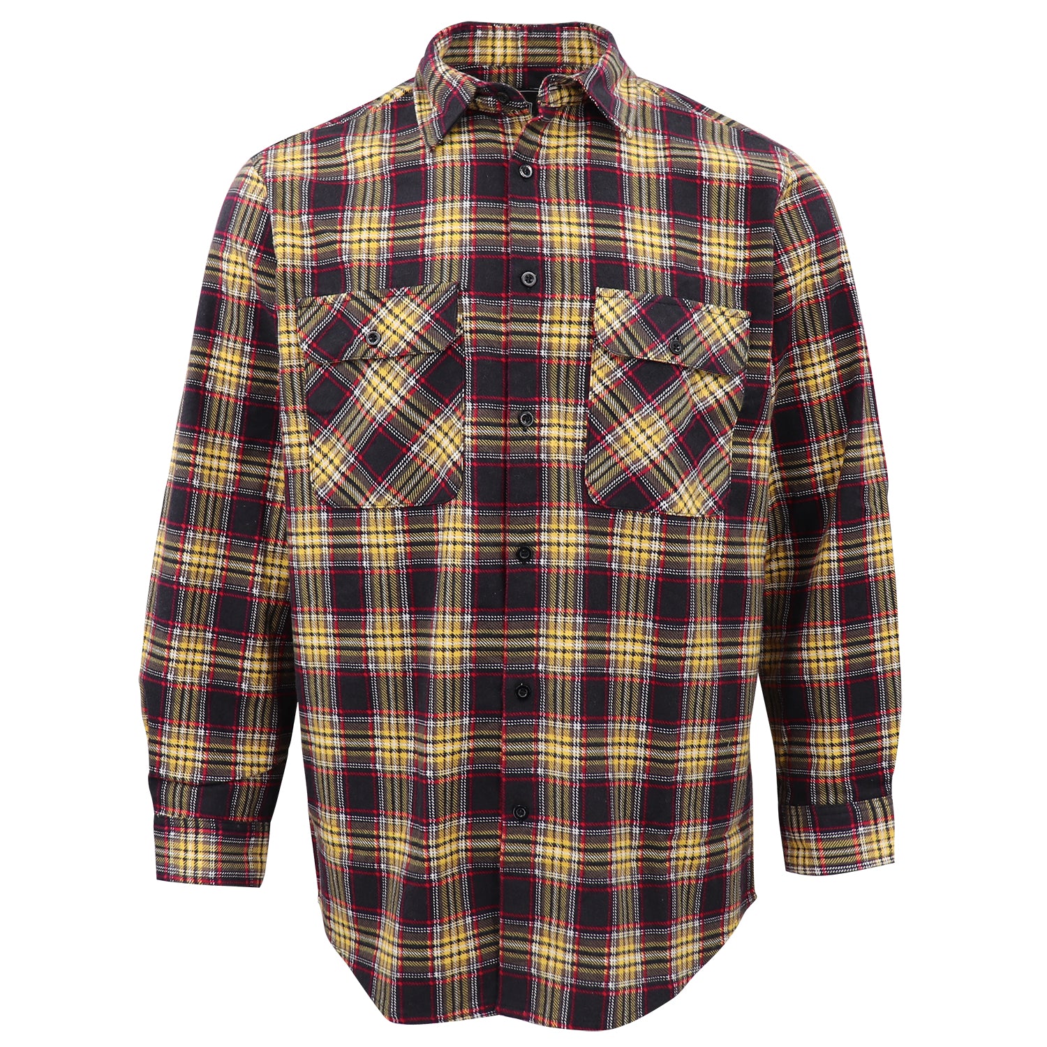 Men's 100% Cotton Flannelette Shirt Long Sleeve Plaid Check Flannel w Pockets, Golden Horizon Plaid, 2XL