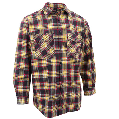 Men's 100% Cotton Flannelette Shirt Long Sleeve Plaid Check Flannel w Pockets, Golden Horizon Plaid, 3XL V474-666556