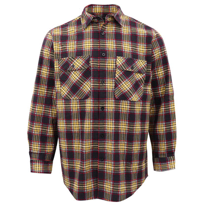 Men's 100% Cotton Flannelette Shirt Long Sleeve Plaid Check Flannel w Pockets, Golden Horizon Plaid, 3XL V474-666556