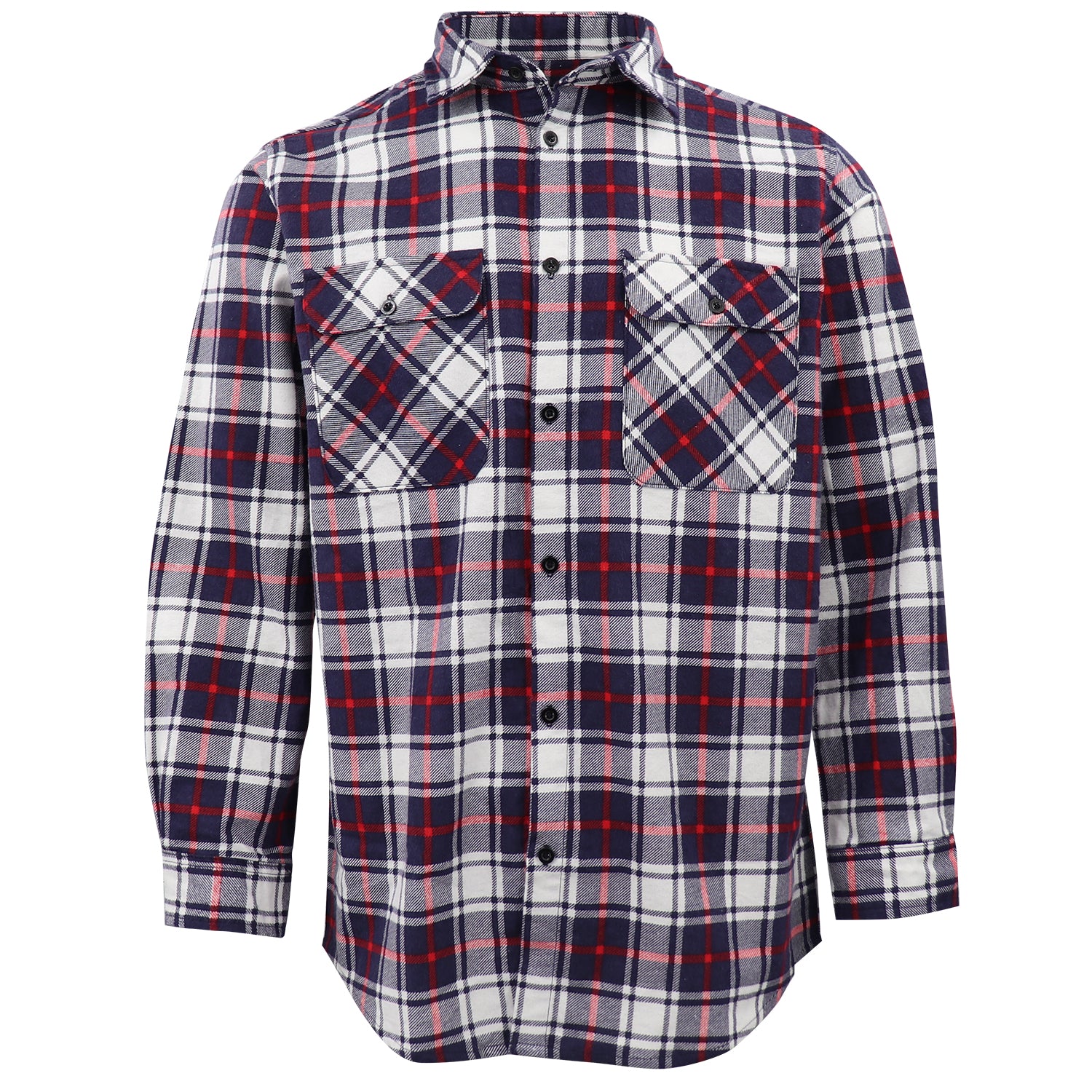 Men's 100% Cotton Flannelette Shirt Long Sleeve Plaid Check Flannel w Pockets, Snowfall Navy Plaid, S