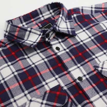 Men's 100% Cotton Flannelette Shirt Long Sleeve Plaid Check Flannel w Pockets, Snowfall Navy Plaid, S V474-666563