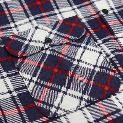 Men's 100% Cotton Flannelette Shirt Long Sleeve Plaid Check Flannel w Pockets, Snowfall Navy Plaid, M V474-666564
