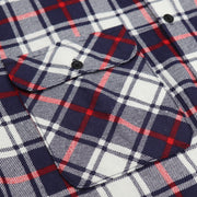 Men's 100% Cotton Flannelette Shirt Long Sleeve Plaid Check Flannel w Pockets, Snowfall Navy Plaid, L