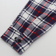 Men's 100% Cotton Flannelette Shirt Long Sleeve Plaid Check Flannel w Pockets, Snowfall Navy Plaid, L
