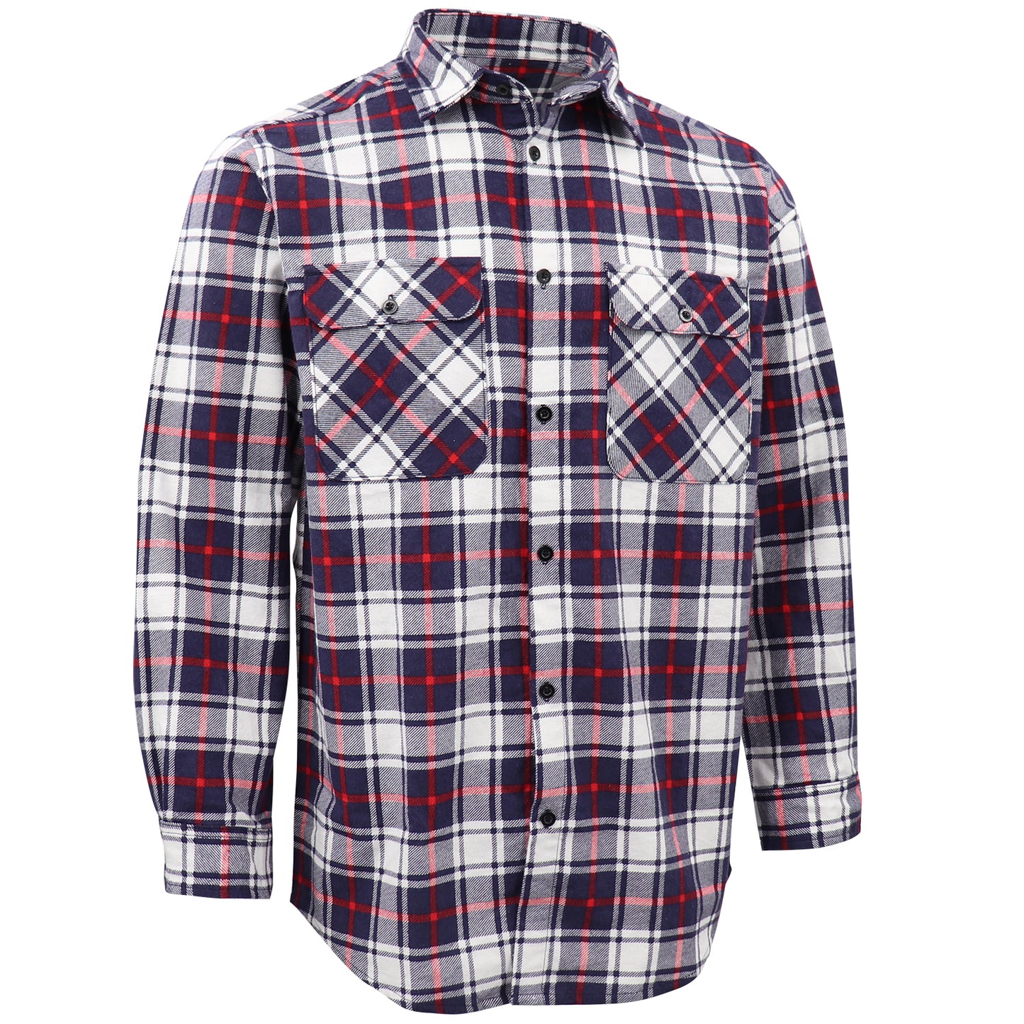Men's 100% Cotton Flannelette Shirt Long Sleeve Plaid Check Flannel w Pockets, Snowfall Navy Plaid, 2XL V474-666567