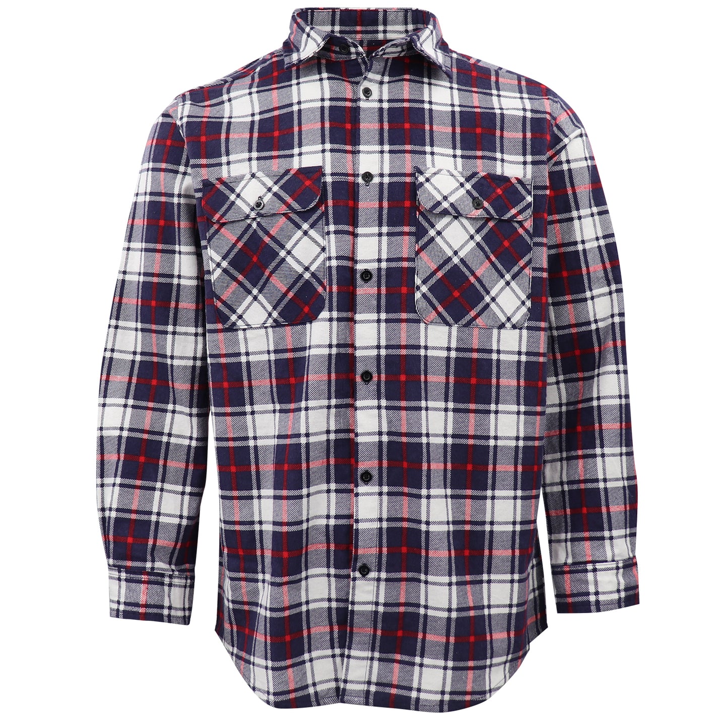 Men's 100% Cotton Flannelette Shirt Long Sleeve Plaid Check Flannel w Pockets, Snowfall Navy Plaid, 2XL V474-666567