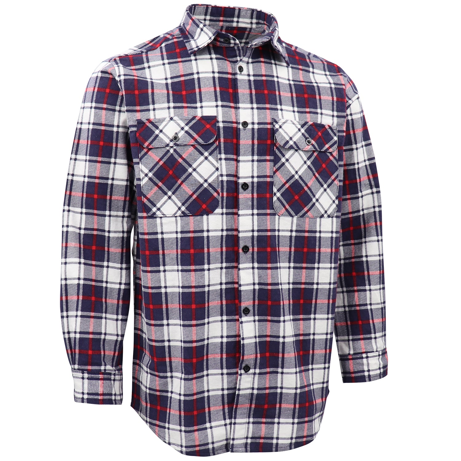 Men's 100% Cotton Flannelette Shirt Long Sleeve Plaid Check Flannel w Pockets, Snowfall Navy Plaid, 3XL V474-666568