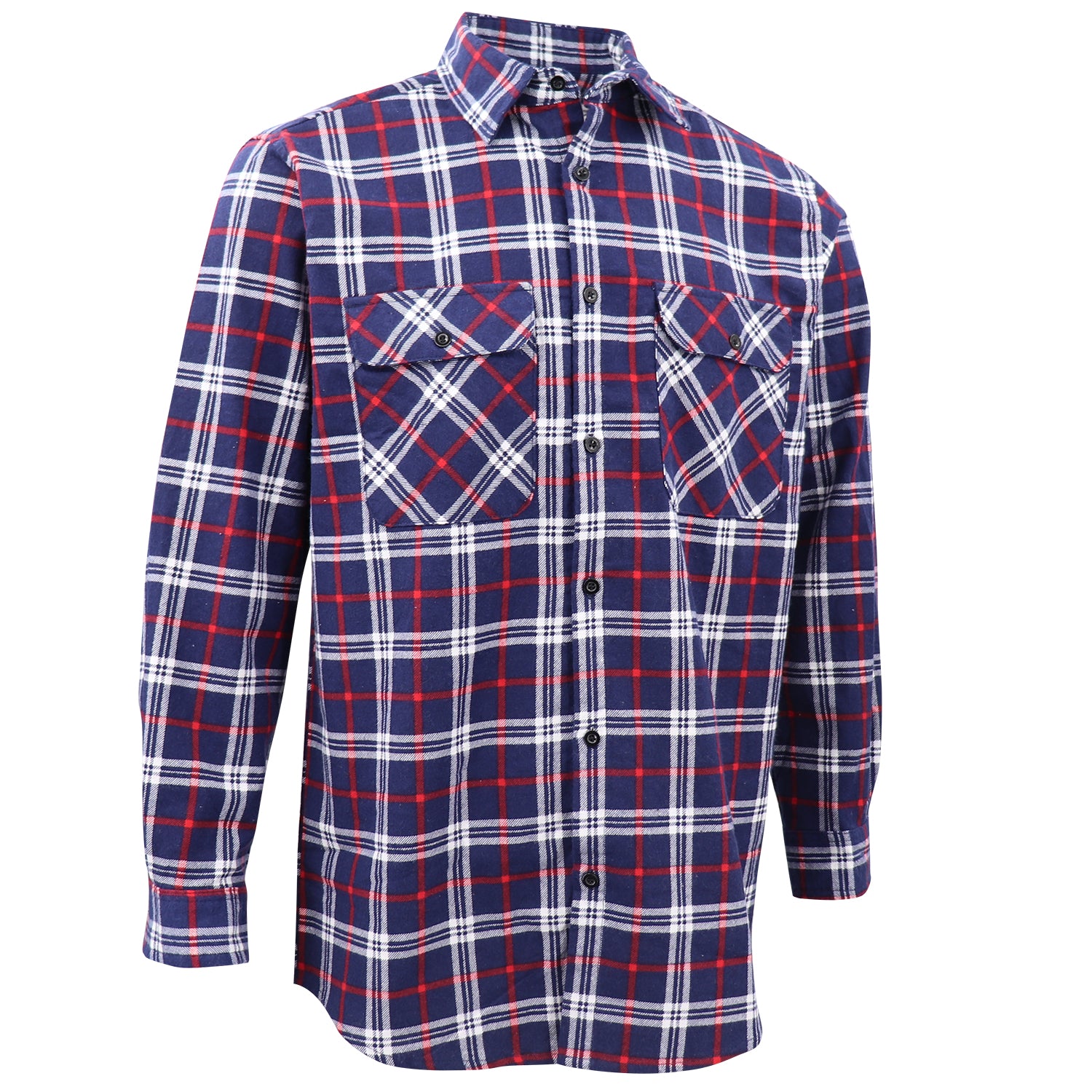 Men's 100% Cotton Flannelette Shirt Long Sleeve Plaid Check Flannel w Pockets, Patriot Navy Plaid, M V474-666570