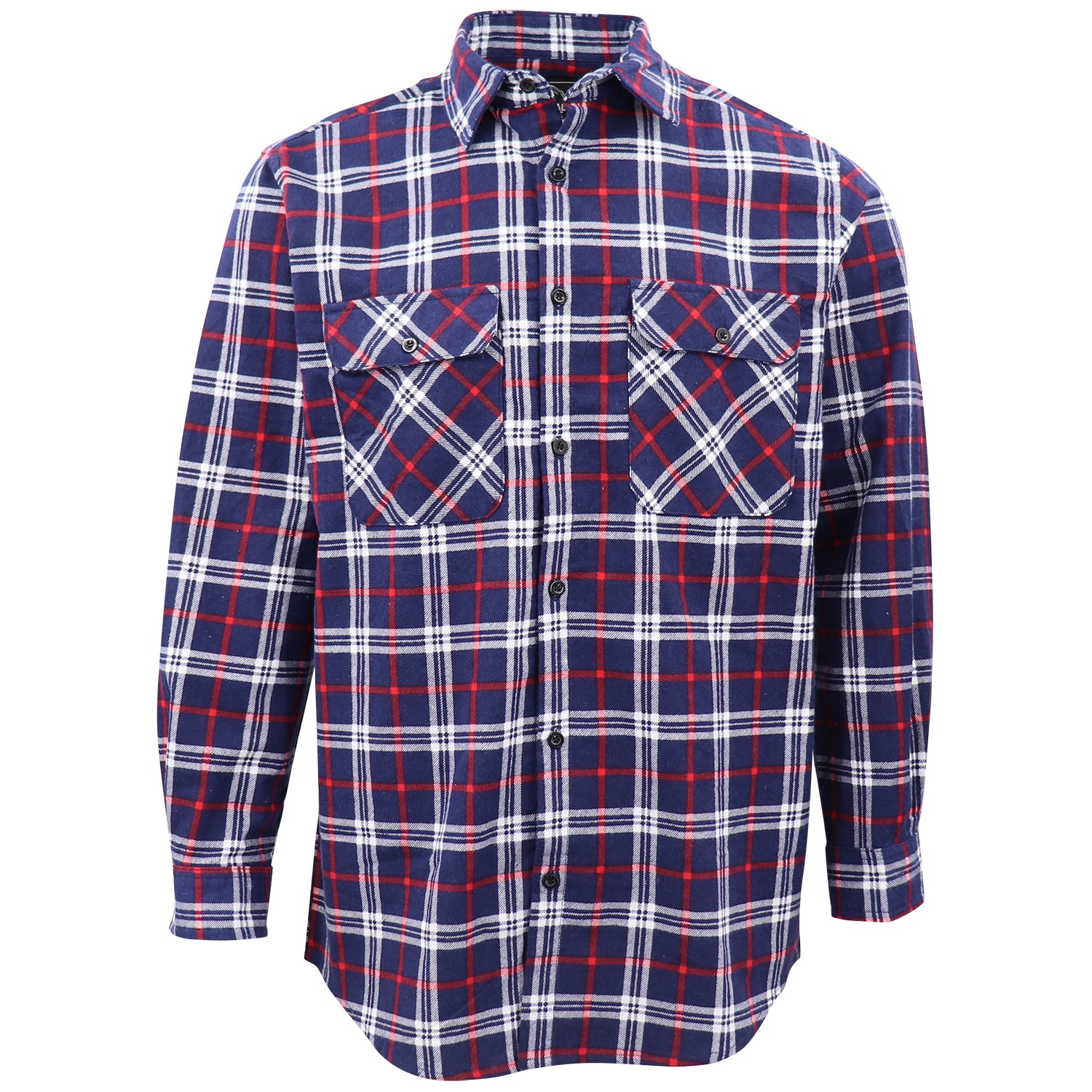 Men's 100% Cotton Flannelette Shirt Long Sleeve Plaid Check Flannel w Pockets, Patriot Navy Plaid, M