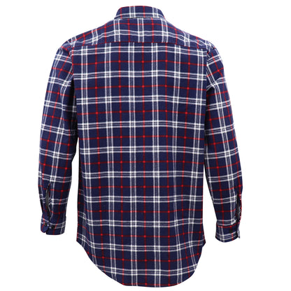Men's 100% Cotton Flannelette Shirt Long Sleeve Plaid Check Flannel w Pockets, Patriot Navy Plaid, L V474-666571