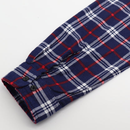 Men's 100% Cotton Flannelette Shirt Long Sleeve Plaid Check Flannel w Pockets, Patriot Navy Plaid, L V474-666571