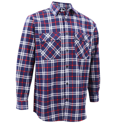 Men's 100% Cotton Flannelette Shirt Long Sleeve Plaid Check Flannel w Pockets, Patriot Navy Plaid, 2XL V474-666573