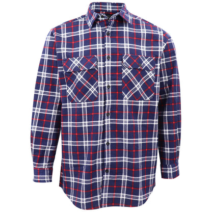 Men's 100% Cotton Flannelette Shirt Long Sleeve Plaid Check Flannel w Pockets, Patriot Navy Plaid, 2XL V474-666573