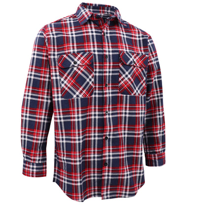 Men's 100% Cotton Flannelette Shirt Long Sleeve Plaid Check Flannel w Pockets, Heritage Red Plaid, L V474-666577