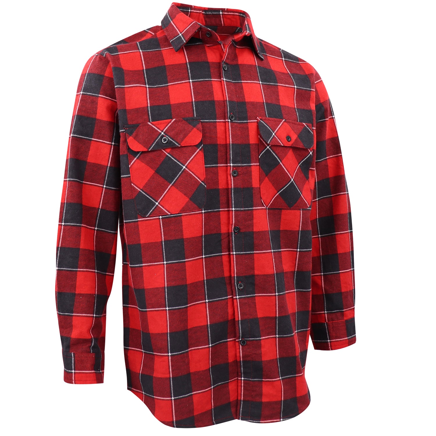 Men's 100% Cotton Flannelette Shirt Long Sleeve Plaid Check Flannel w Pockets, Lumberjack Red Buffalo Plaid, S V474-666581