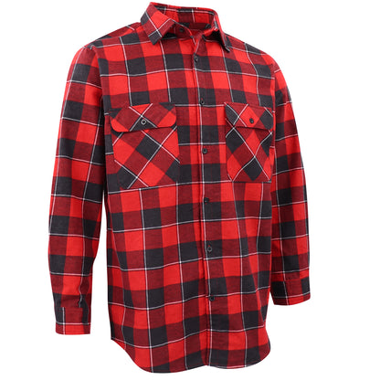 Men's 100% Cotton Flannelette Shirt Long Sleeve Plaid Check Flannel w Pockets, Lumberjack Red Buffalo Plaid, M V474-666582