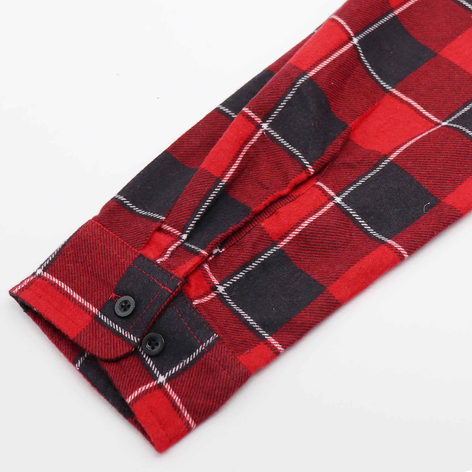 Men's 100% Cotton Flannelette Shirt Long Sleeve Plaid Check Flannel w Pockets, Lumberjack Red Buffalo Plaid, M