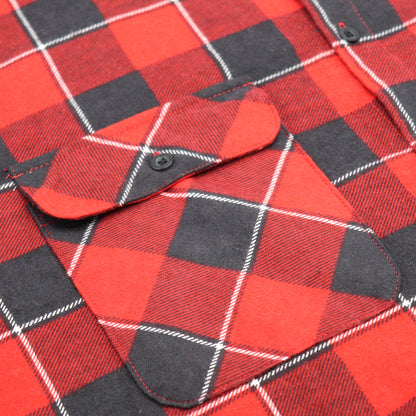 Men's 100% Cotton Flannelette Shirt Long Sleeve Plaid Check Flannel w Pockets, Lumberjack Red Buffalo Plaid, V474-666585
