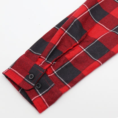 Men's 100% Cotton Flannelette Shirt Long Sleeve Plaid Check Flannel w Pockets, Lumberjack Red Buffalo Plaid, V474-666586