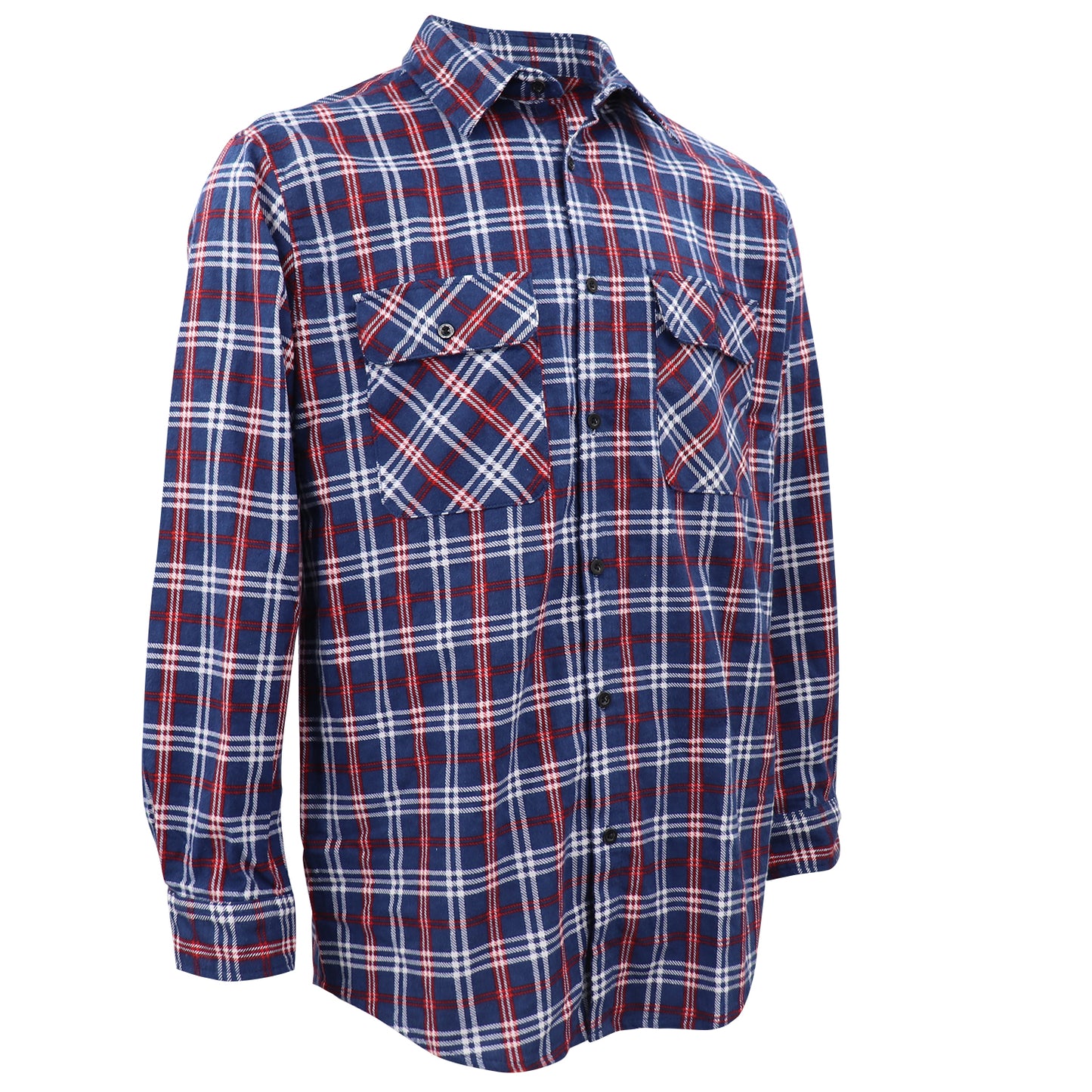 Men's 100% Cotton Flannelette Shirt Long Sleeve Plaid Check Flannel w Pockets, Patriot Blue Plaid, L V474-666601