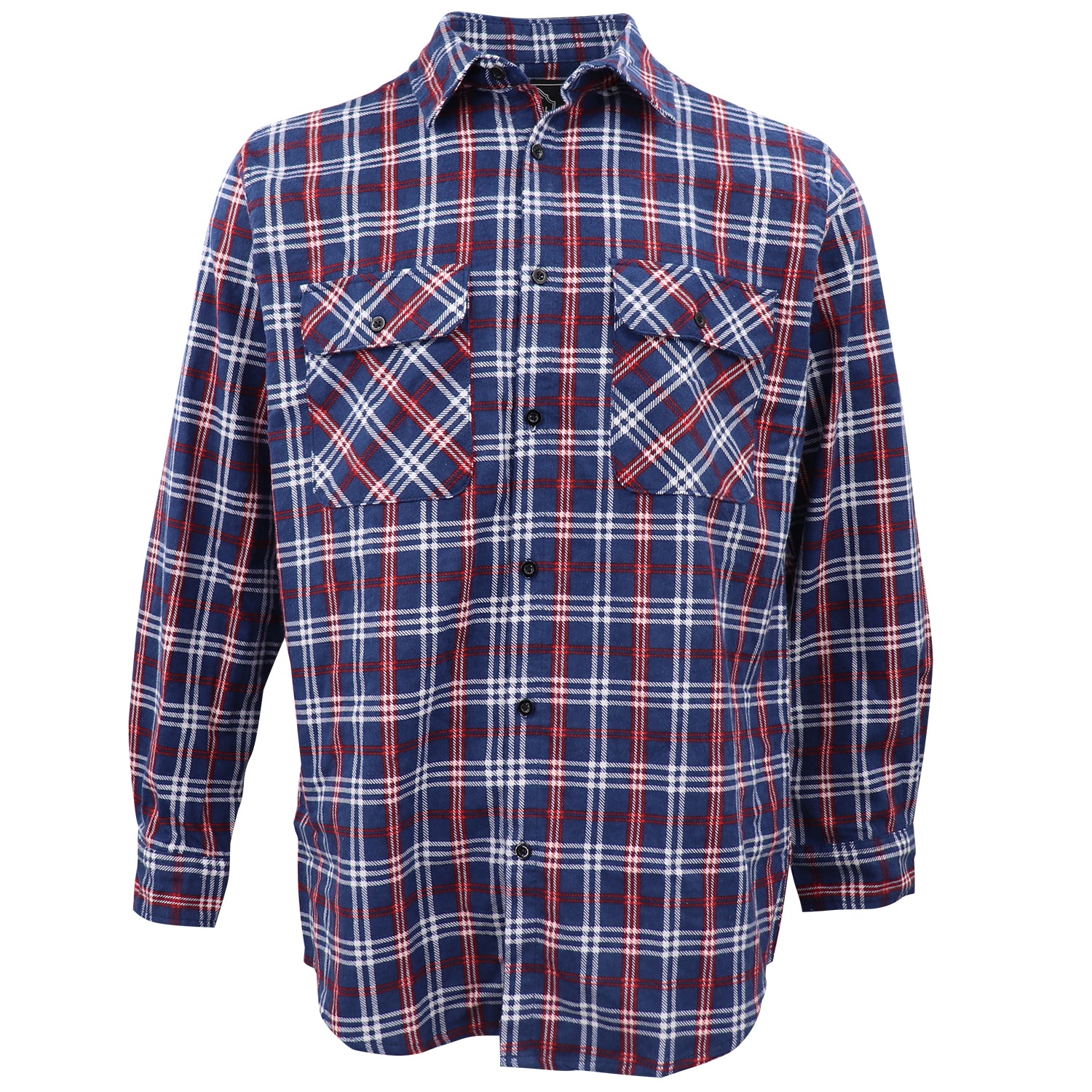 Men's 100% Cotton Flannelette Shirt Long Sleeve Plaid Check Flannel w Pockets, Patriot Blue Plaid, L