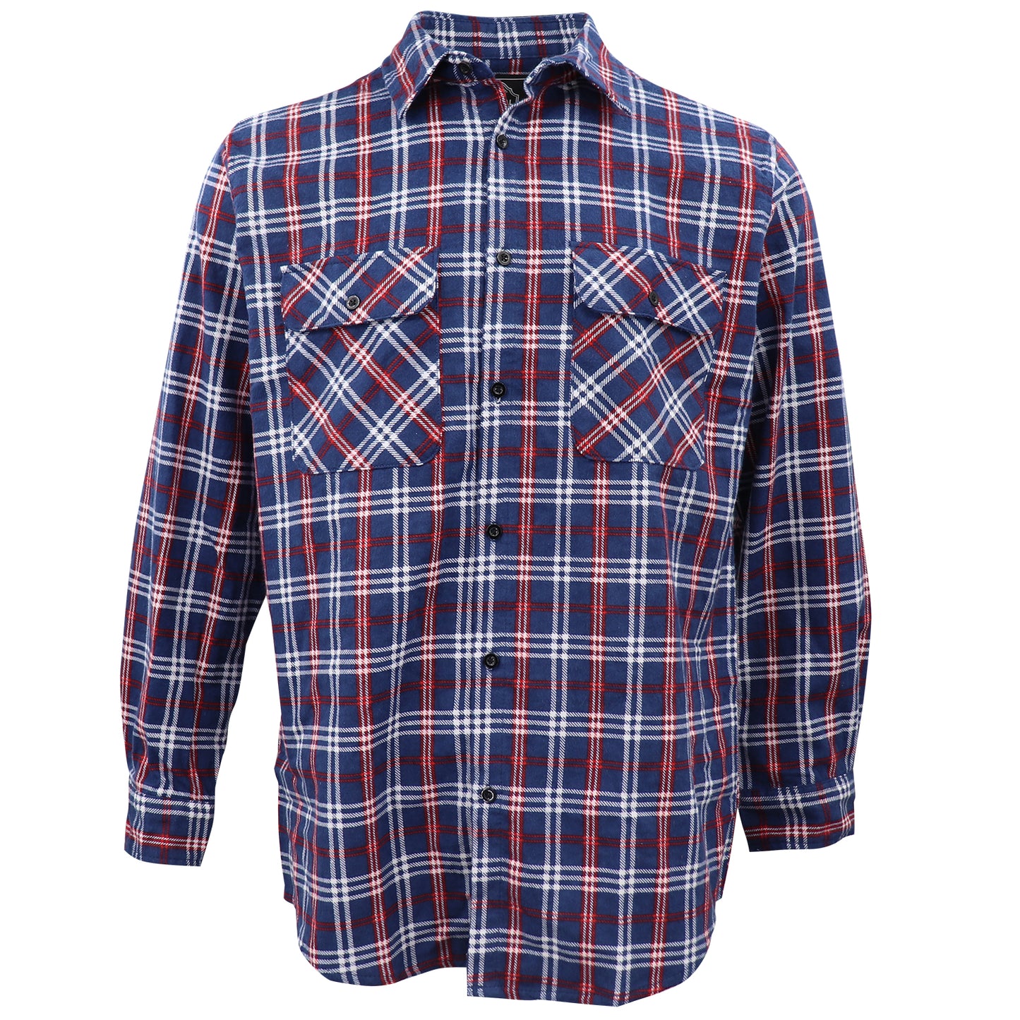 Men's 100% Cotton Flannelette Shirt Long Sleeve Plaid Check Flannel w Pockets, Patriot Blue Plaid, 2XL V474-666603