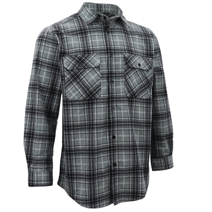 Men's 100% Cotton Flannelette Shirt Long Sleeve Plaid Check Flannel w Pockets, Granite Gray Plaid, M V474-666612