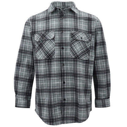 Men's 100% Cotton Flannelette Shirt Long Sleeve Plaid Check Flannel w Pockets, Granite Gray Plaid, M V474-666612