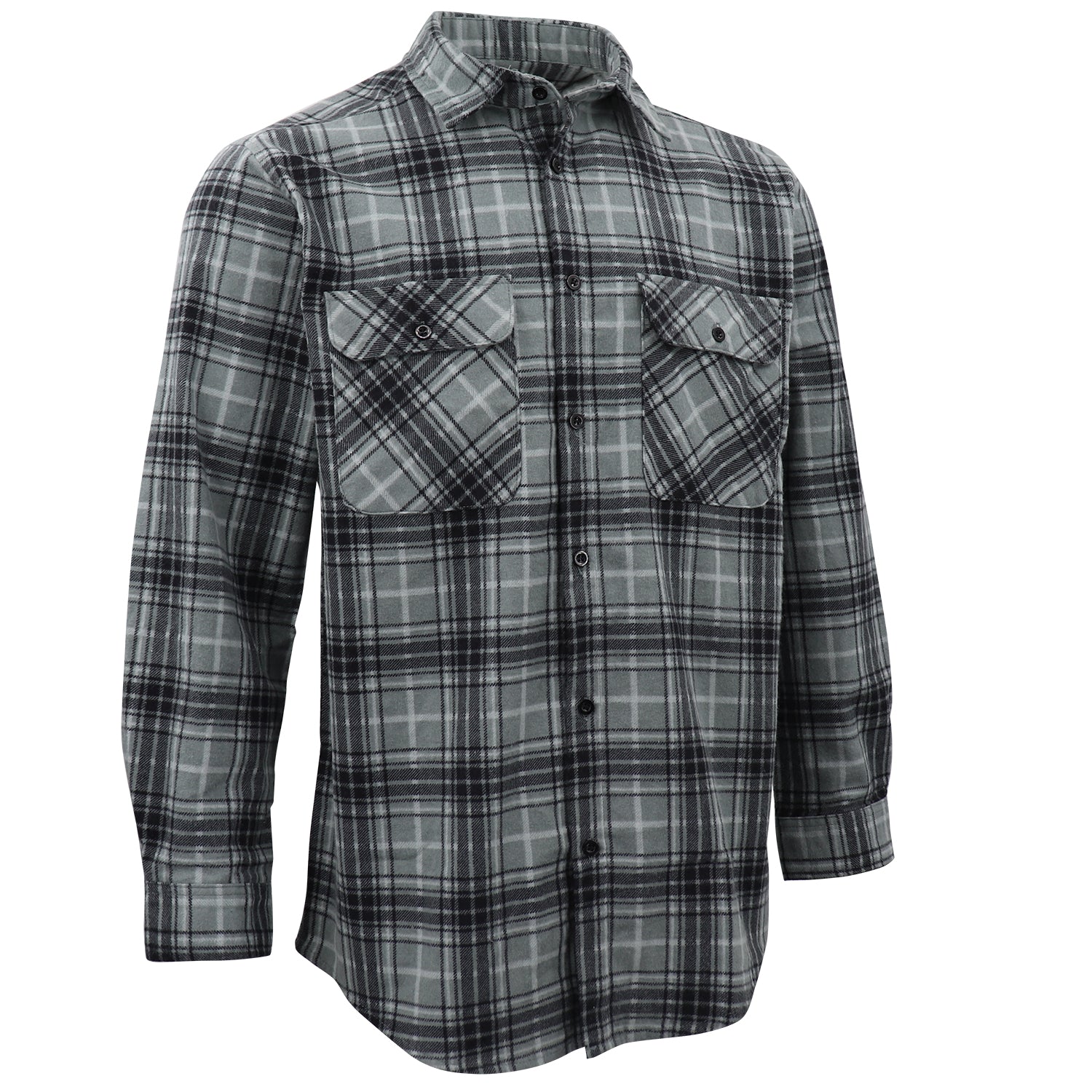 Men's 100% Cotton Flannelette Shirt Long Sleeve Plaid Check Flannel w Pockets, Granite Gray Plaid, XL V474-666614