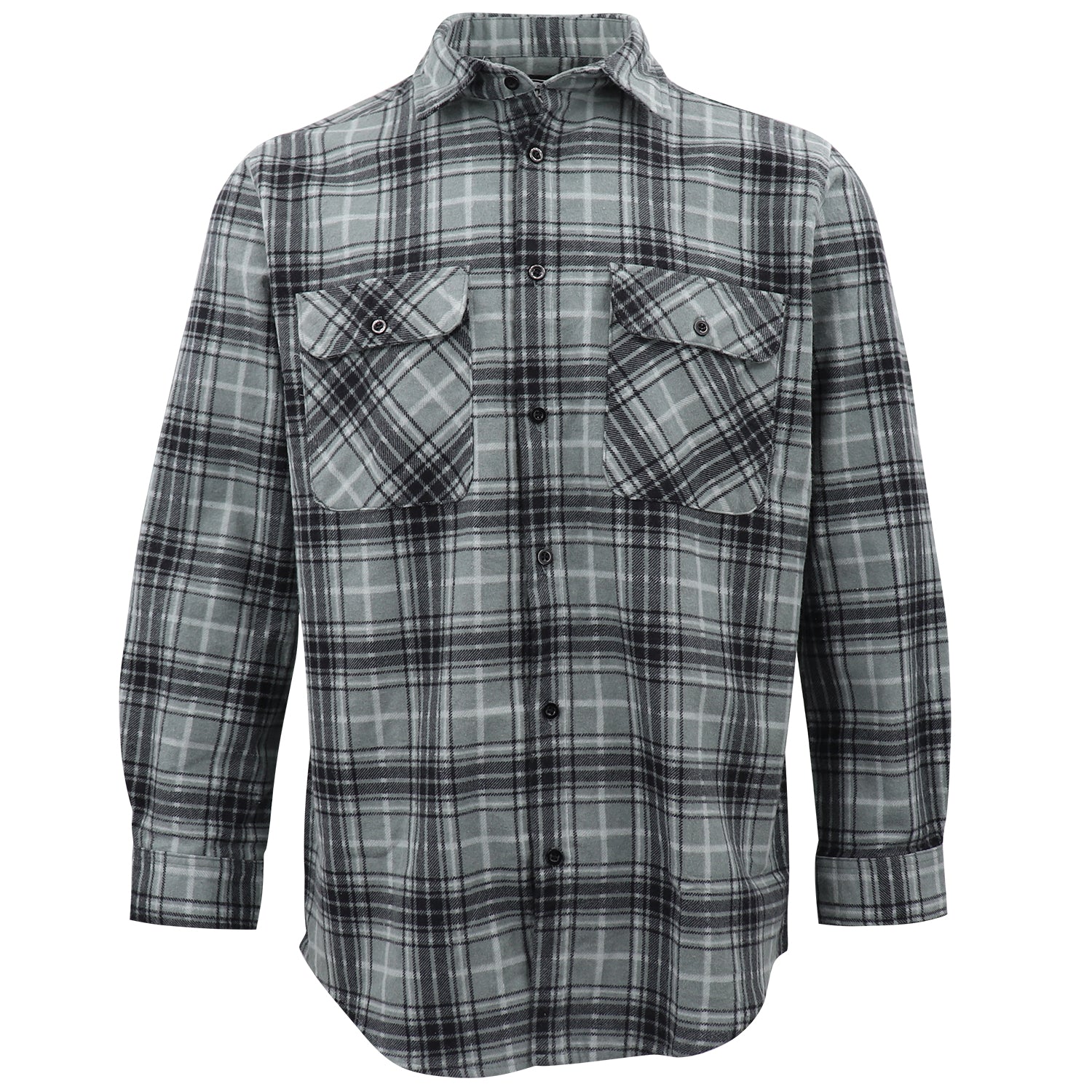 Men's 100% Cotton Flannelette Shirt Long Sleeve Plaid Check Flannel w Pockets, Granite Gray Plaid, 3XL