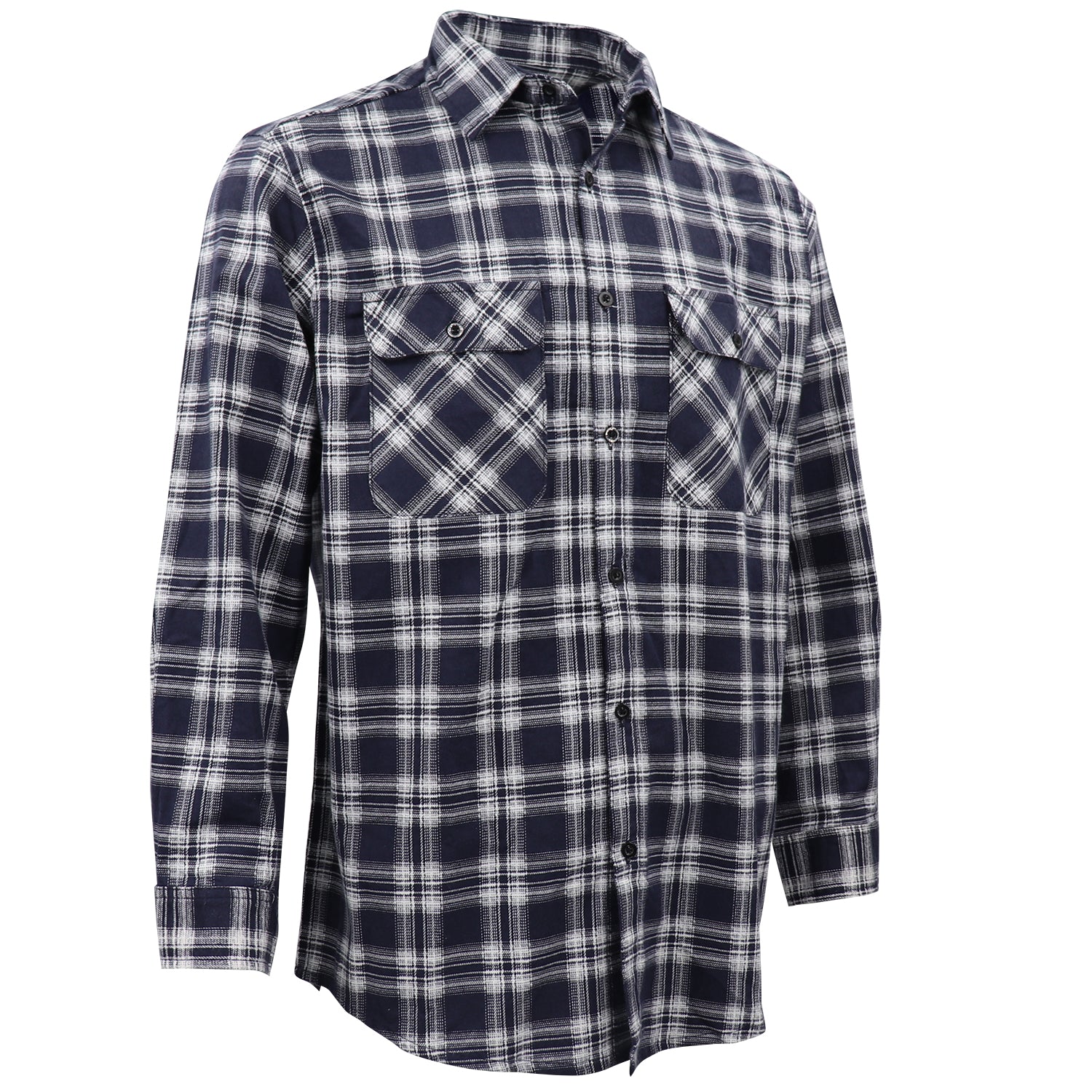 Men's 100% Cotton Flannelette Shirt Long Sleeve Plaid Check Flannel w Pockets, Midnight Navy Plaid, S