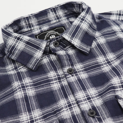 Men's 100% Cotton Flannelette Shirt Long Sleeve Plaid Check Flannel w Pockets, Midnight Navy Plaid, S V474-666617