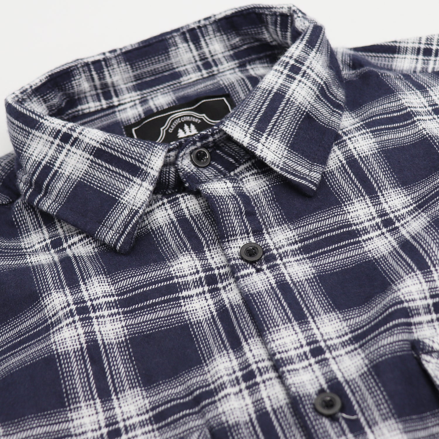Men's 100% Cotton Flannelette Shirt Long Sleeve Plaid Check Flannel w Pockets, Midnight Navy Plaid, M
