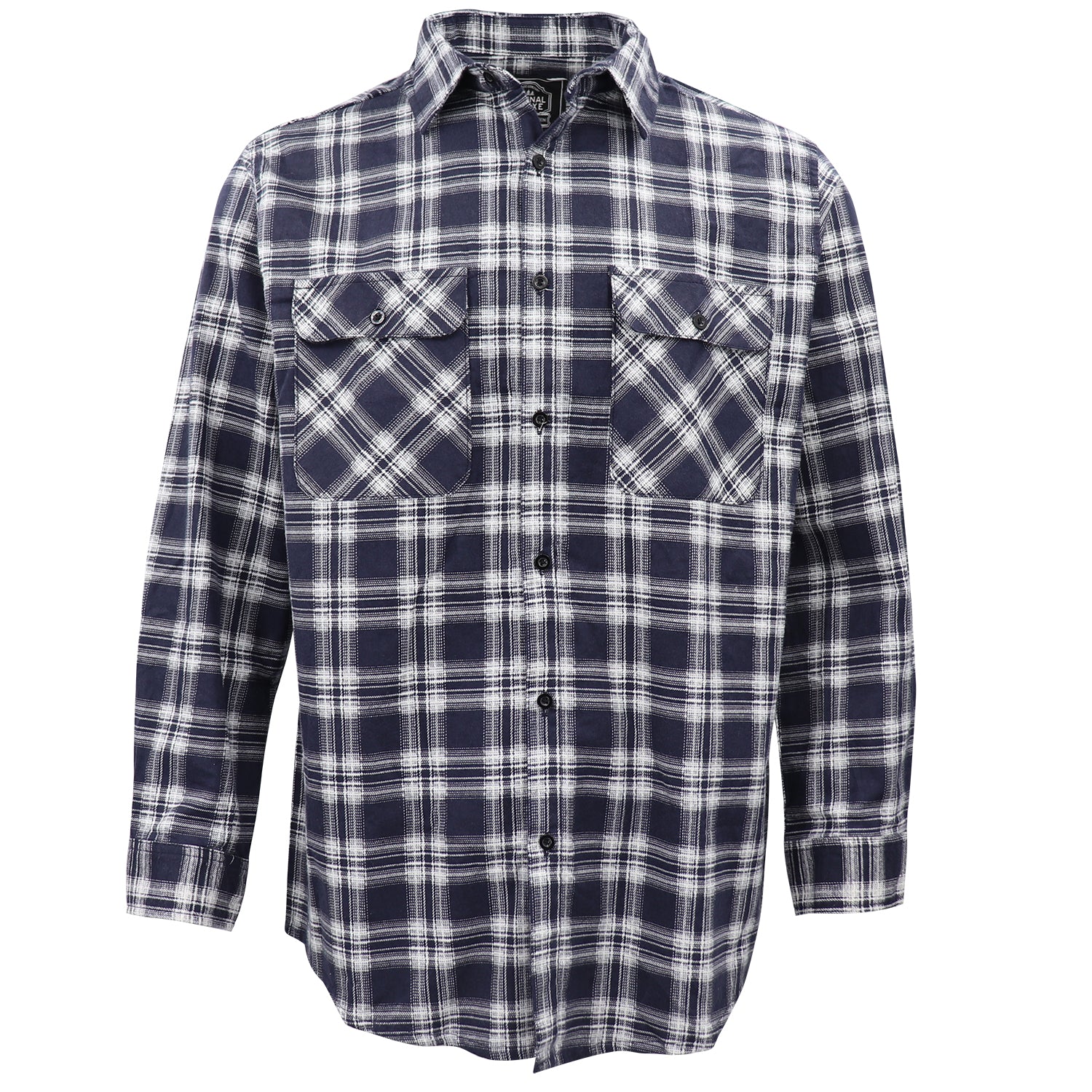 Men's 100% Cotton Flannelette Shirt Long Sleeve Plaid Check Flannel w Pockets, Midnight Navy Plaid, L