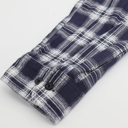 Men's 100% Cotton Flannelette Shirt Long Sleeve Plaid Check Flannel w Pockets, Midnight Navy Plaid, XL V474-666620