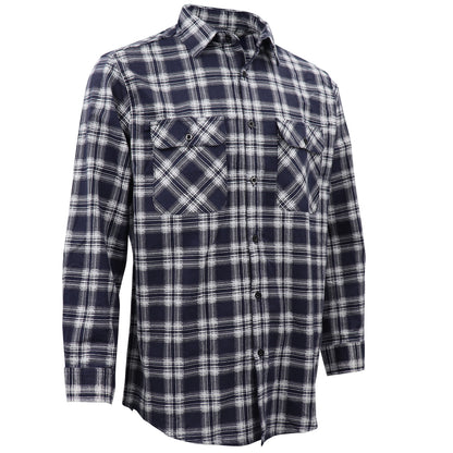 Men's 100% Cotton Flannelette Shirt Long Sleeve Plaid Check Flannel w Pockets, Midnight Navy Plaid, 3XL V474-666622