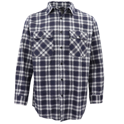 Men's 100% Cotton Flannelette Shirt Long Sleeve Plaid Check Flannel w Pockets, Midnight Navy Plaid, 3XL V474-666622