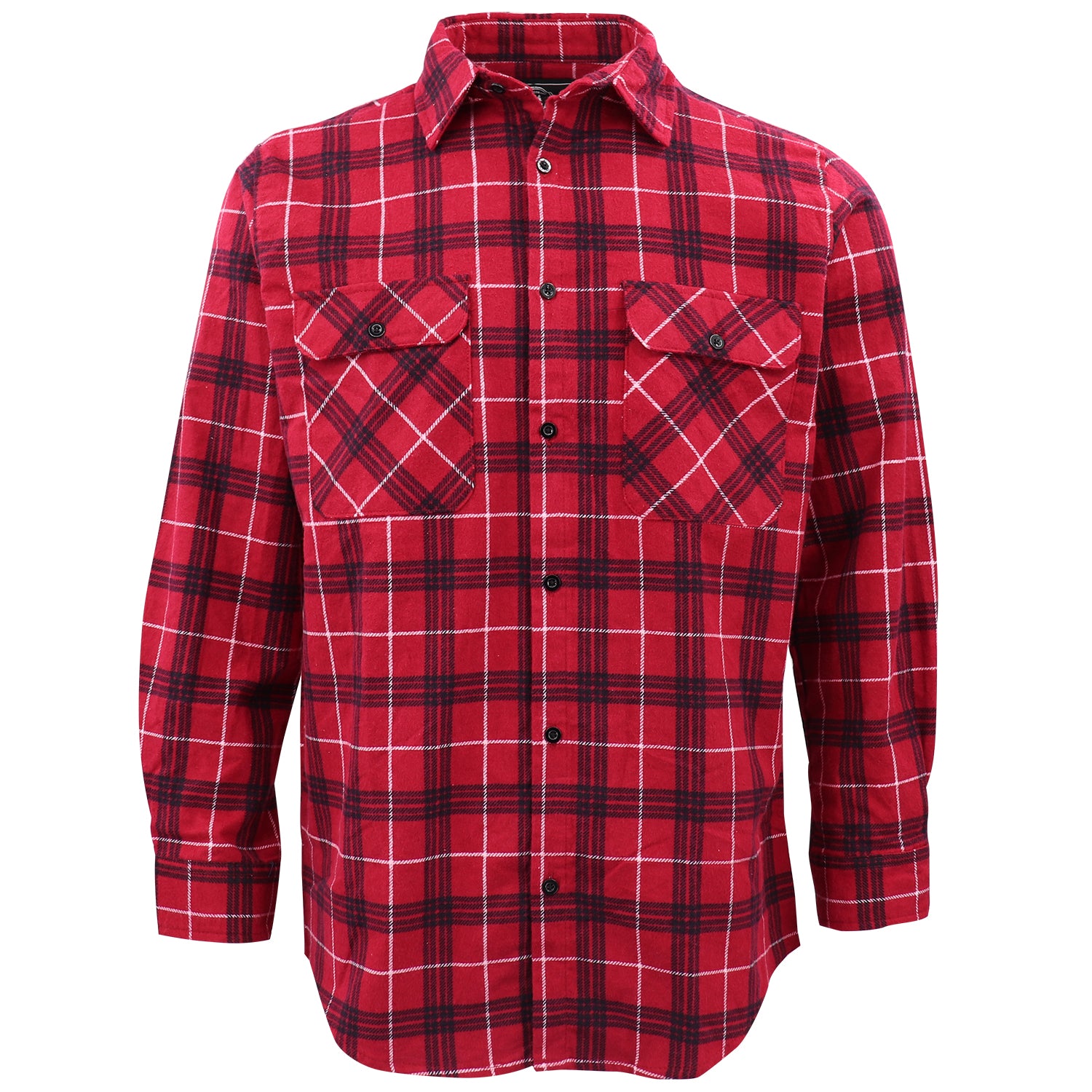 Men's 100% Cotton Flannelette Shirt Long Sleeve Plaid Check Flannel w Pockets, Scarlet Ember Plaid, XL