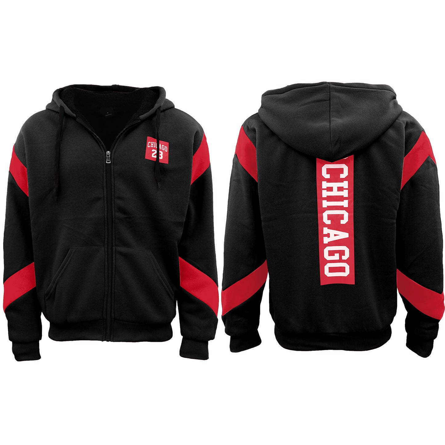Mens Fleece Sherpa Fur Hooded Thick Winter Jacket Chicago 23 Michael Jordan Coat, Black, L V474-669333