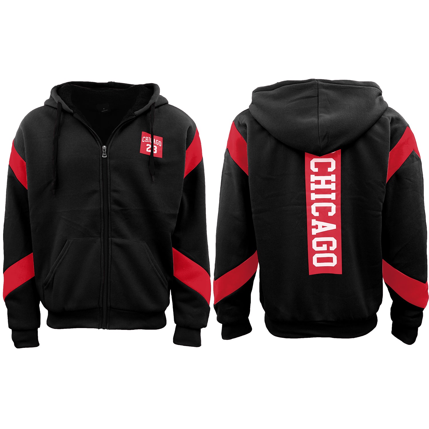Mens Fleece Sherpa Fur Hooded Thick Winter Jacket Chicago 23 Michael Jordan Coat, Black, L V474-669333