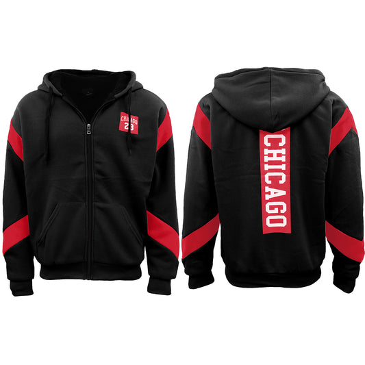 Mens Fleece Sherpa Fur Hooded Thick Winter Jacket Chicago 23 Michael Jordan Coat, Black, L V474-669333