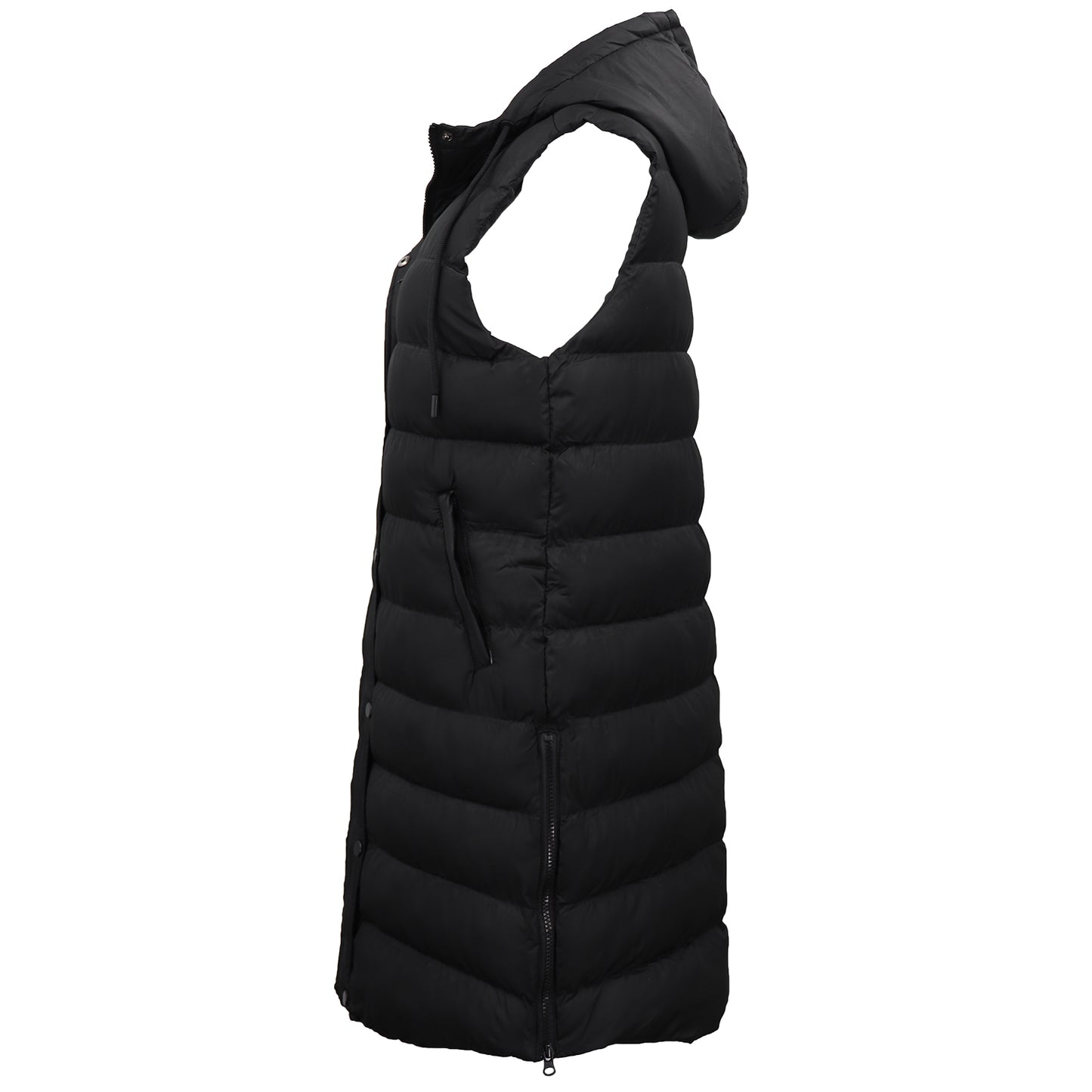 Women's Longline Padded Vest Hooded Jacket Puffer Puffy Quilted Zip Coat Gilet, Black, 12 V474-674155
