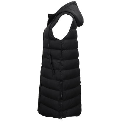 Women's Longline Padded Vest Hooded Jacket Puffer Puffy Quilted Zip Coat Gilet, Black, 12 V474-674155