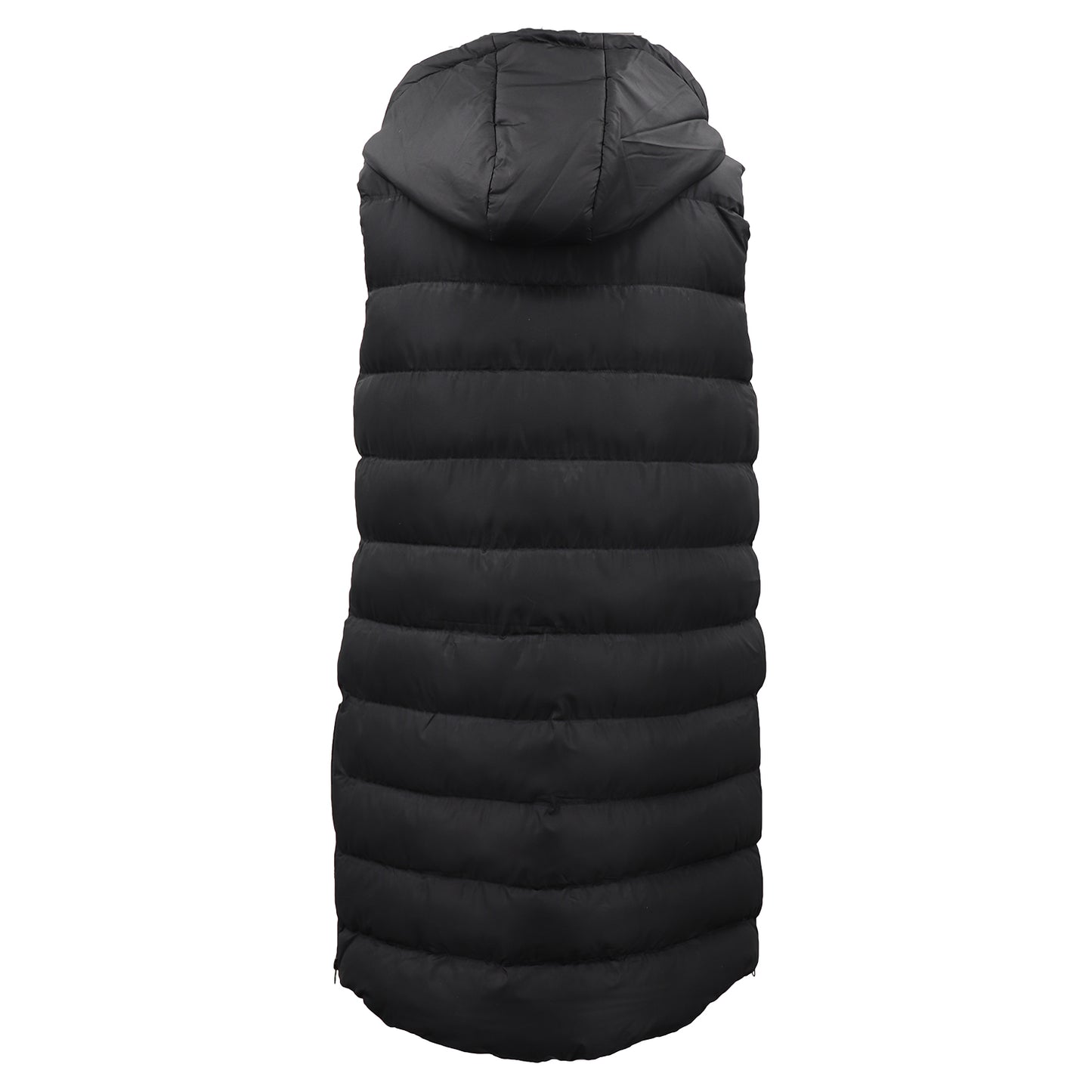 Women's Longline Padded Vest Hooded Jacket Puffer Puffy Quilted Zip Coat Gilet, Black, 14 V474-674156