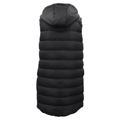 Women's Longline Padded Vest Hooded Jacket Puffer Puffy Quilted Zip Coat Gilet, Black, 16 V474-674157
