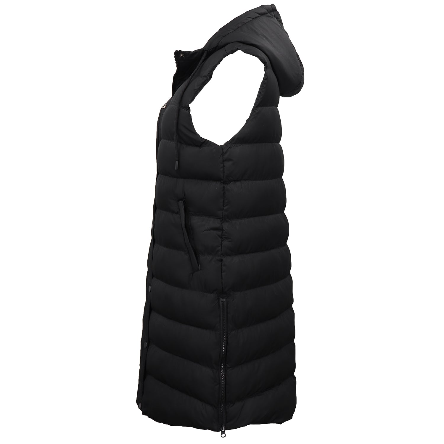 Women's Longline Padded Vest Hooded Jacket Puffer Puffy Quilted Zip Coat Gilet, Black, 16 V474-674157