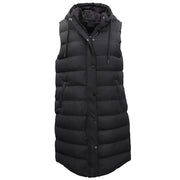 Women's Longline Padded Vest Hooded Jacket Puffer Puffy Quilted Zip Coat Gilet, Black, 18