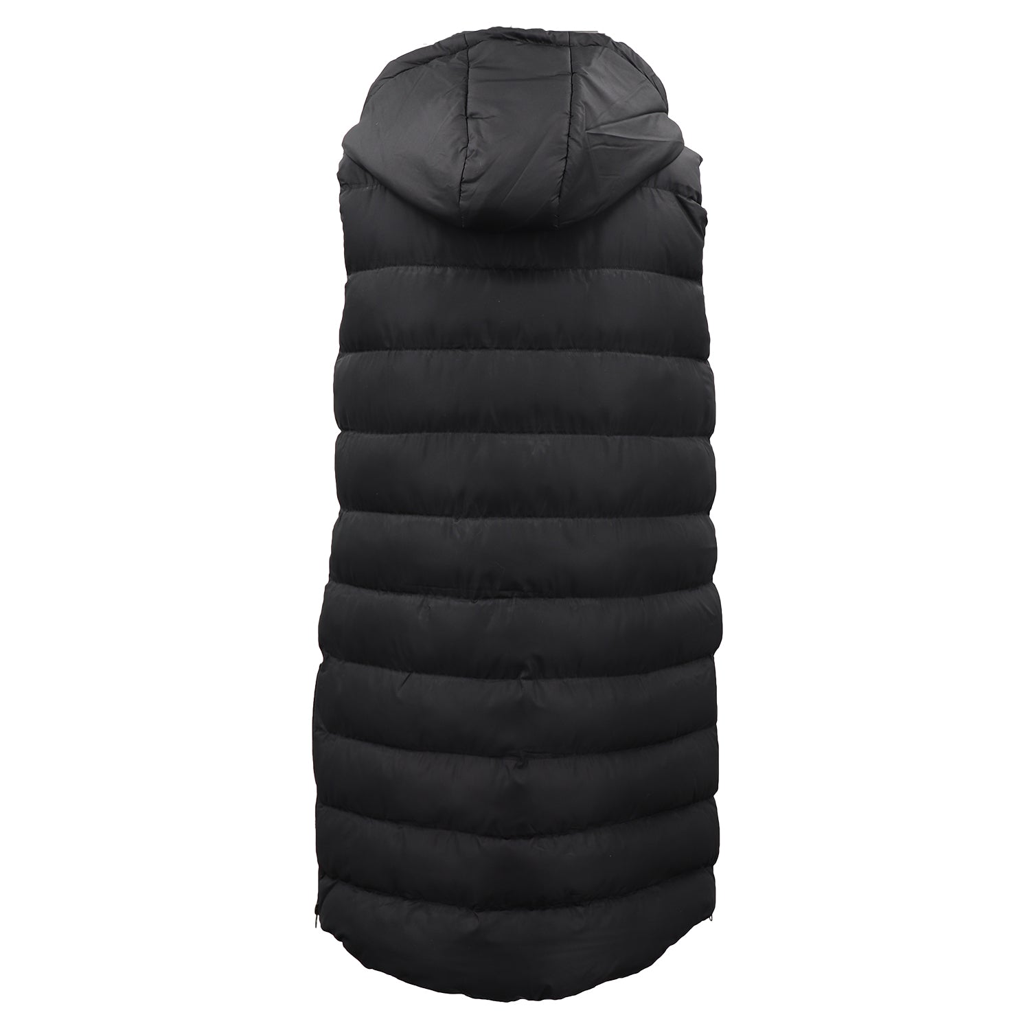 Women's Longline Padded Vest Hooded Jacket Puffer Puffy Quilted Zip Coat Gilet, Black, 18 V474-674158